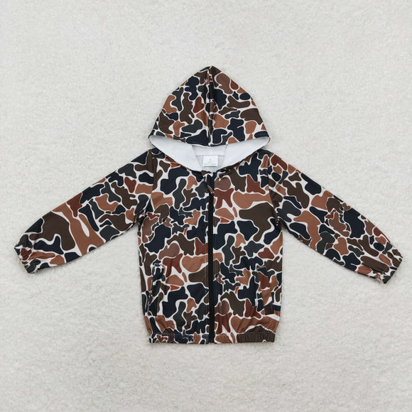 Camo Beige Zipper Boys Hoodie Top