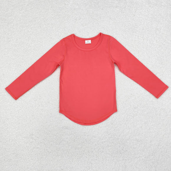 Solid Coral Red Yoga Girls Long Sleeve Top