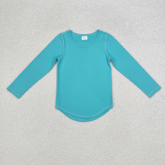 Solid Bluish Yoga Girls Long Sleeve Top