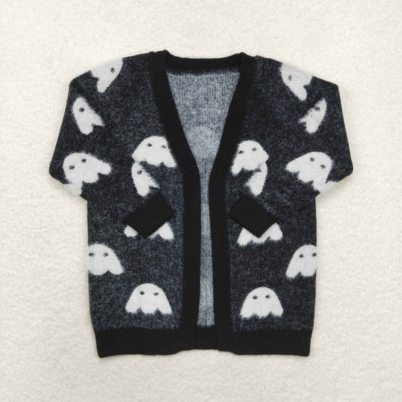 Ghost Black Cardigan Sweaters Girls Halloween Top