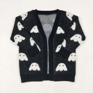 Ghost Black Cardigan Sweaters Girls Halloween Top
