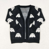 Ghost Black Cardigan Sweaters Girls Halloween Top