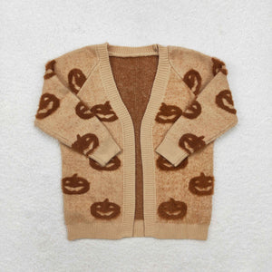 Pumpkin Brown Cardigan Sweaters Girls Halloween Top