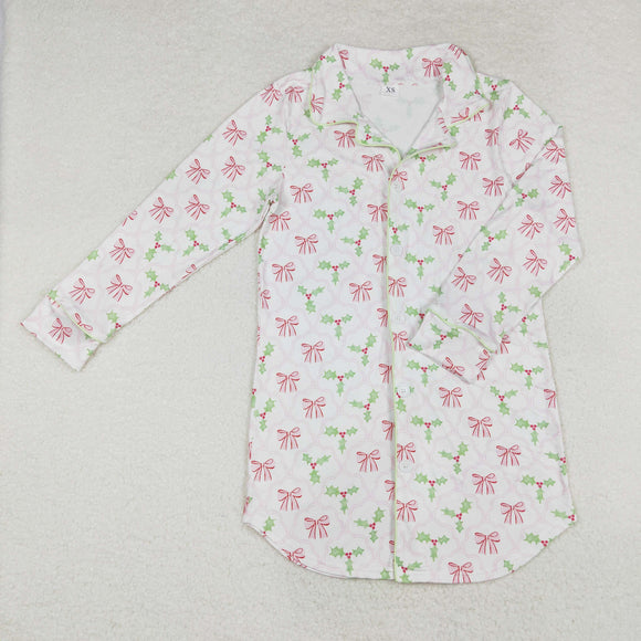 Bow Pattern Leaves White Mommy & Me Adult Top Christmas Pajamas