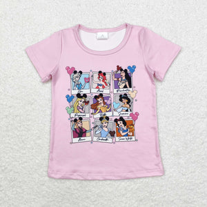 Cartoon Princess Pink Girls Short Sleeve Top