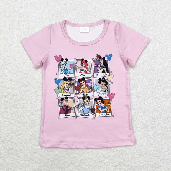 Cartoon Princess Pink Girls Short Sleeve Top