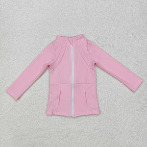 Solid Light Pink Yoga Girls Long Sleeve Top