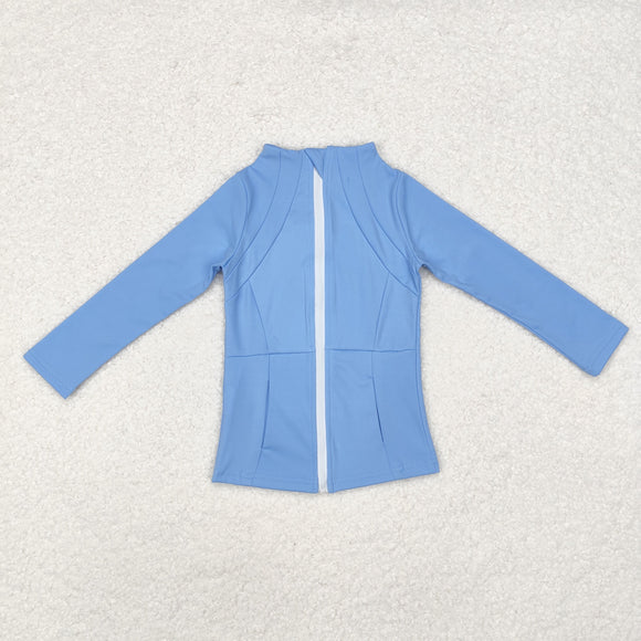 Solid Blue Yoga Girls Long Sleeve Top