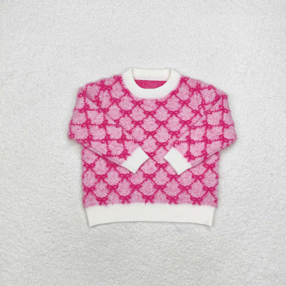 Bow Pattern Faux Mink Girls Sweaters