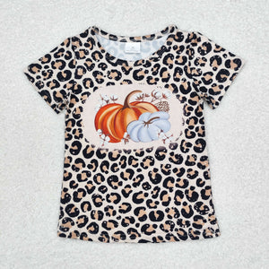 Pumpkin Leopard Print Mommy & Me Girls Short Sleeve Top