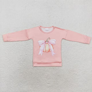 Bow Pumpkin Pink Girls Long Sleeve Top