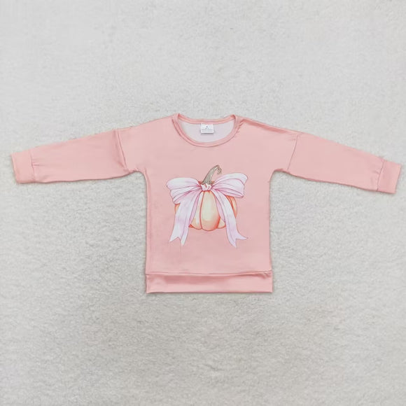 Bow Pumpkin Pink Girls Long Sleeve Top