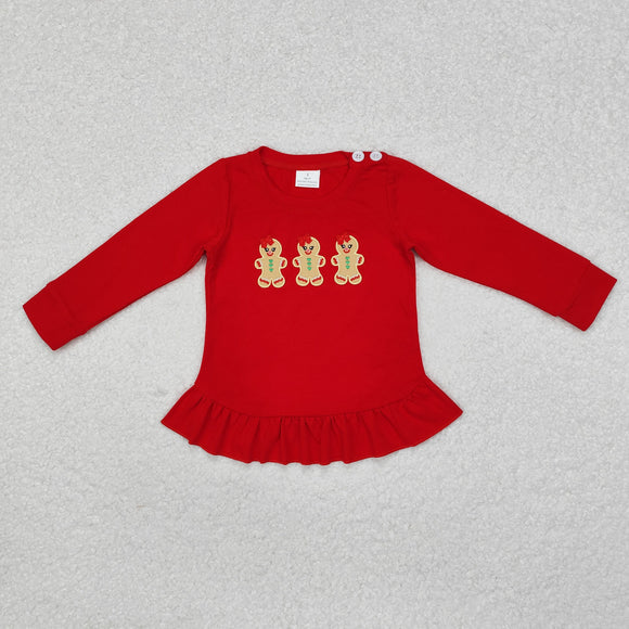 Gingerbread Red Ruffles Girls Christmas Top