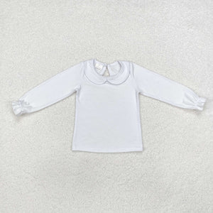 Solid White Doll Collar Girls Long Sleeve Top