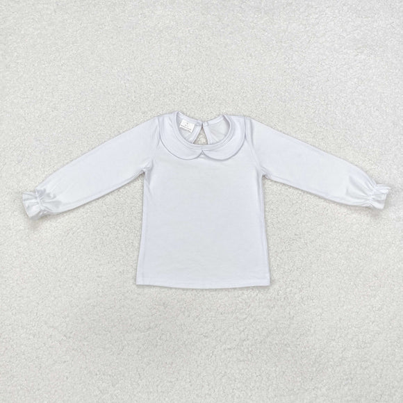 Solid White Doll Collar Girls Thanksgiving Top