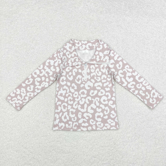 Leopard Print Polo Girls Long Sleeve Top