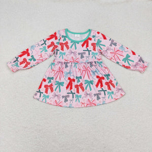 Bow Pattern Pink Girls Long Sleeve Top