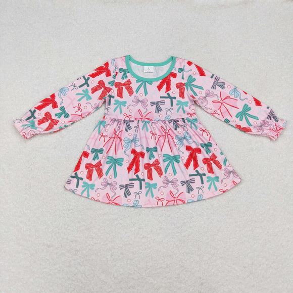 Bow Pattern Pink Girls Long Sleeve Top