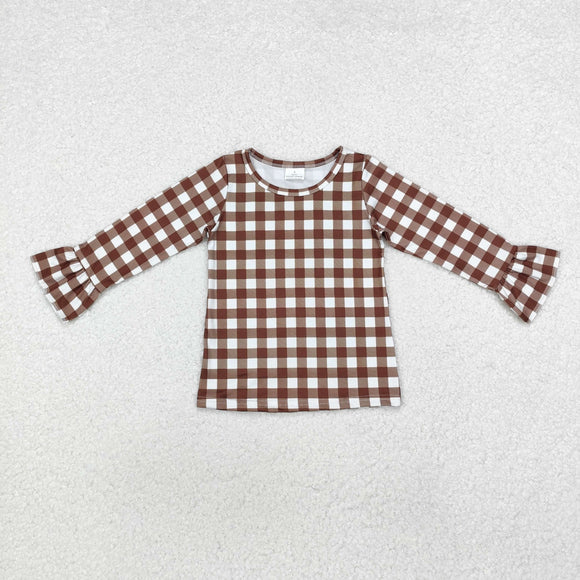 Brown Plaid Girls Long Sleeve Top