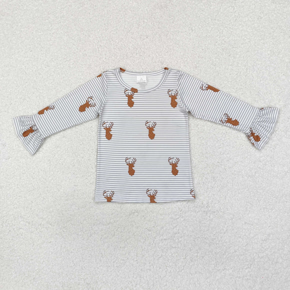 Reindeer Stripe Girls Christmas Top