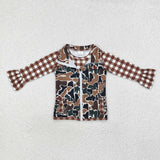 Brown Plaid Camo Waistcoat Girls Long Sleeve Top