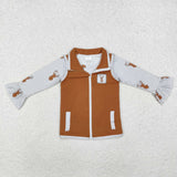 Reindeer Stripe Brown Waistcoat 2pcs Girls Christmas Top