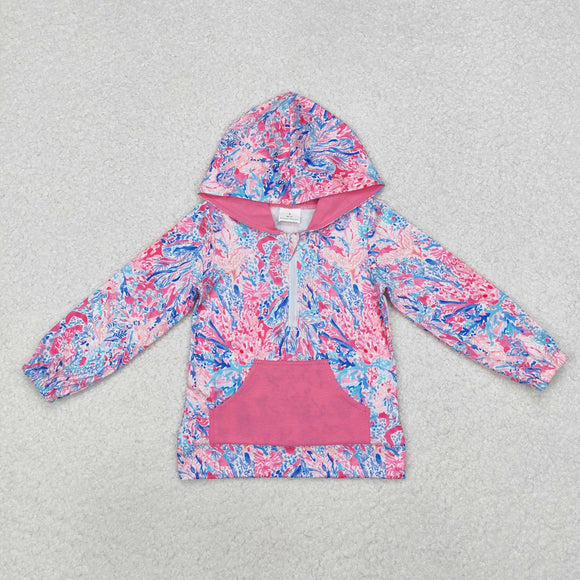 Sea Grass Pink Pocket Girls Hoodie Top