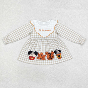 Tis the Season Cartoon Pumpkin Plaid Girls Halloween Top