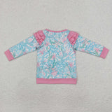 Coralline Sea Grass Pink Ruffles Girls Long Sleeve Top