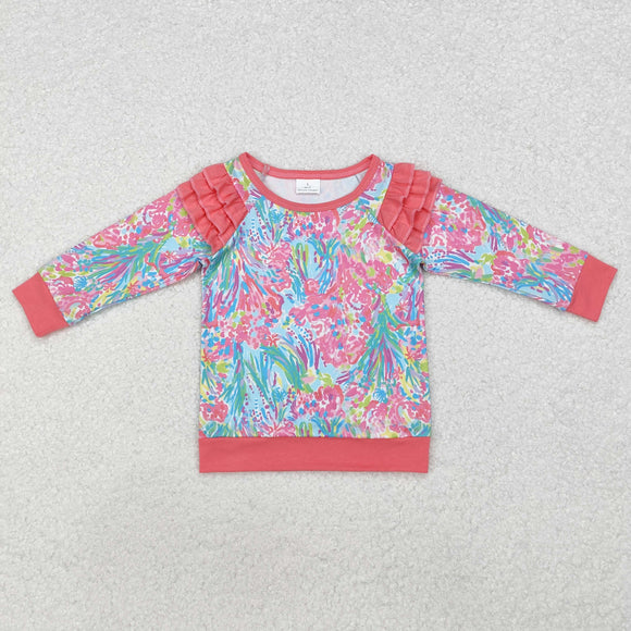 Sea Grass Pink Ruffles Girls Long Sleeve Top