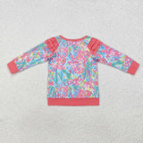 Sea Grass Pink Ruffles Girls Long Sleeve Top