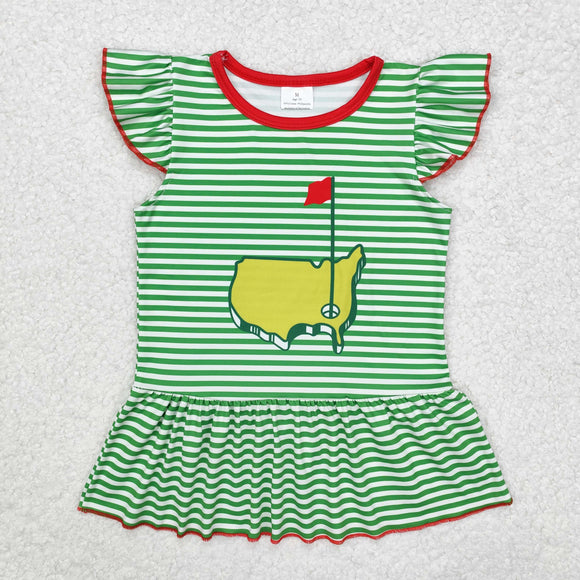 Golf Green Stripe Girls Short Sleeve Top