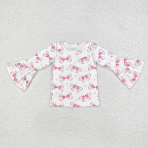 Bow Pattern White Girls Long Sleeve Top