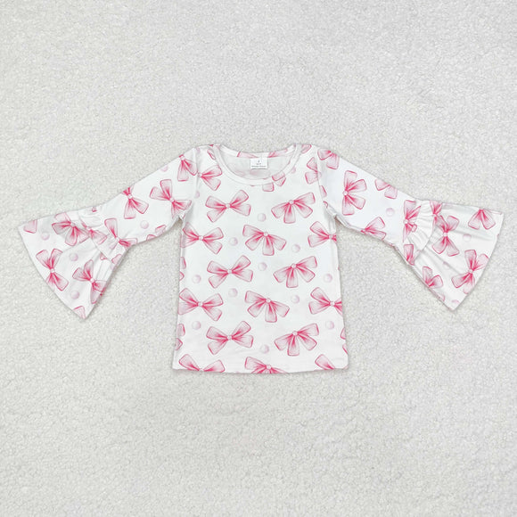 Bow Pattern White Girls Long Sleeve Top