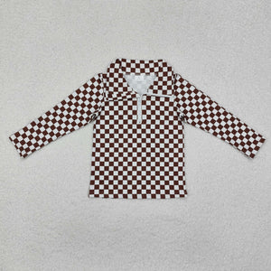 Brown Plaid Polo Girls Long Sleeve Top