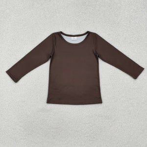 Solid Brown Boys Long Sleeve Top