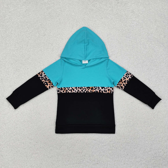 Leopard Print Black Blue Girls Hoodie Top