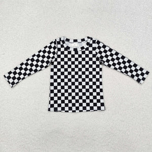 Black White Plaid Girls Long Sleeve Top