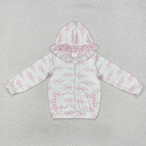 Bow Pattern Pink Plaid Girls Hoodie Top