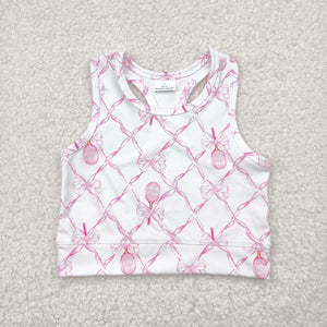Racket Pink Bow Pattern Athletic Girls Sleeveless Top