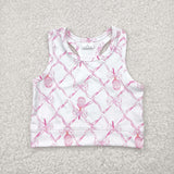 Racket Pink Bow Pattern Athletic Girls Sleeveless Top