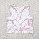 Racket Pink Bow Pattern Athletic Girls Sleeveless Top