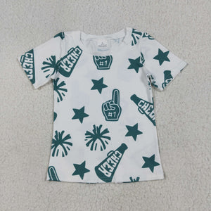 Cheer Stars Firework Green White Girls Short Sleeve Top