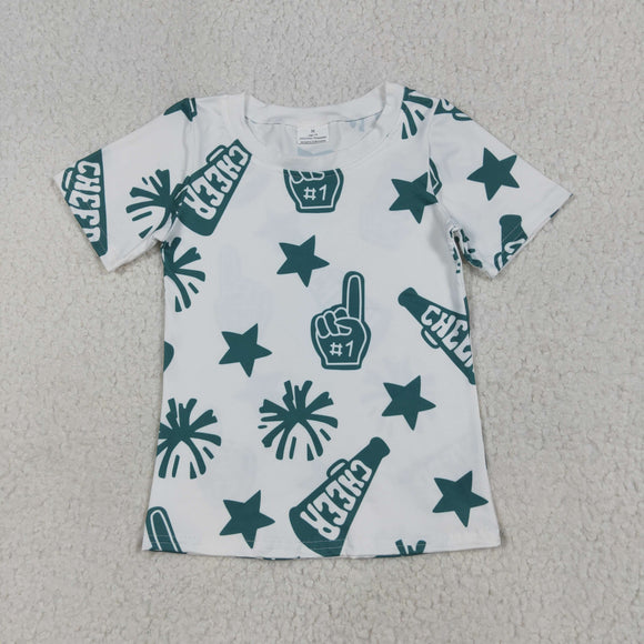 Cheer Stars Firework Green White Girls Short Sleeve Top