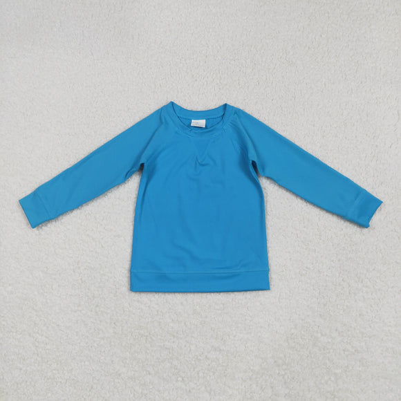 Solid Blue Athletic Girls Long Sleeve Top