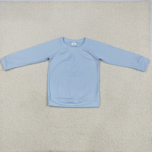 Solid Sky Blue Athletic Girls Long Sleeve Top