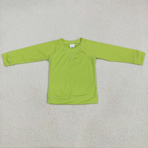 Solid Light Green Athletic Girls Long Sleeve Top