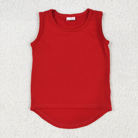 Solid Red Athletic Girls Sleeveless Top