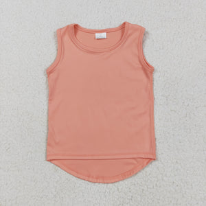 Solid Light Orange Athletic Girls Sleeveless Top