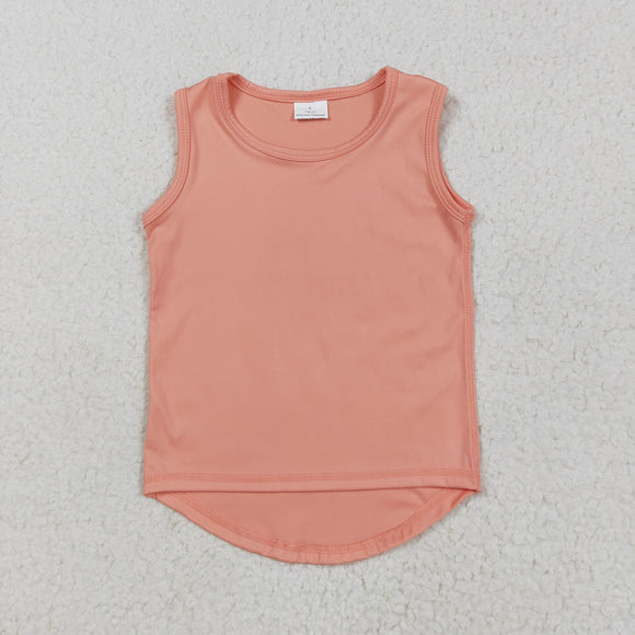 Solid Light Orange Athletic Girls Sleeveless Top